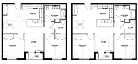 Floor plan for 2 beds, 1 bath, 949 sqft